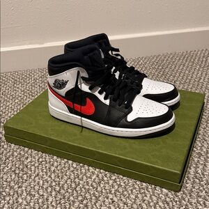 Nike Air Jordan 1 Mid Black Red White Sneakers